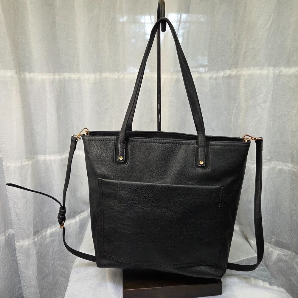 LC by Lauren Conrad Presley Convertible Tote Bag - Black Faux Leather Crossbody